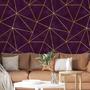 Imagem de Papel de Parede Adesivo Geométrico Triangular Roxo Dourado Moderno Quarto Sala de Estar