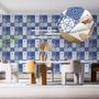 Imagem de Papel De Parede Adesivo Lavável Cozinha Azulejo Azul Hidraulico 12m