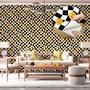 Imagem de Papel de Parede Adesivo Xadrez Preto e Branco Smiley Amarelo Teen Juvenil Quarto 