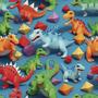 Imagem de Papel de Parede Auto Adesivo Infantil Azul Dinossauro Colorido Vinil Decorado Quarto Menino 15m