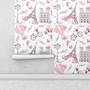 Imagem de Papel De Parede Autocolante Para Sala E Quarto Infantil Paris Fundo Rosa claro Lambretas E Flores