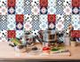 Imagem de Papel de Parede Cozinha e Banheiro Azulejo Português Vermelho Branco Azul AZ14 3METROSX57CM