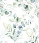 Imagem de Papel de Parede Floral em Tons de Verde com Fundo Branco Ramos de Eucalipto para Sala Quarto