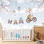 Imagem de Papel de Parede Foto Mural Infantil Zoo Girafa em Bicicleta e Balões para Sala Quarto Autocolante 100x100cm