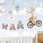 Imagem de Papel de Parede Foto Mural Infantil Zoo Girafa em Bicicleta e Balões para Sala Quarto Autocolante 150x150cm