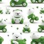 Imagem de Papel De Parede Infantil Carrinho Urso Branco Decorado 12M