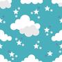 Imagem de Papel de Parede Vinílico Autoadesivo Lavável Nuvem Céu Estrelas Azul Menino Decoração Quarto Infantil Bebê Maternidade