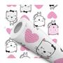 Imagem de Papel de Parede Vinílico Gato Fofo Coração Rosa Infantil Quarto 5m