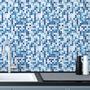 Imagem de Papel De Parede Vinílico Pastilhas Tons Azul E Branco Cozinha Banheiro 3.5m