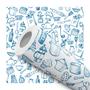 Imagem de Papel de Parede Vinílico Utensilios Cozinha Azul E Branco 10m