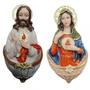 Imagem de Par de Pia de Água Benta Sagrado Coração de Jesus e Maria - 15 cm
