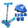 Imagem de Patinete infantil 3 rodas ajustavel azul c/ led e capacete