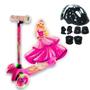 Imagem de Patinete Infantil 3 Rodas Barbie Com Led E Kit Proteção