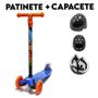 Imagem de Patinete Infantil Azul e Laranja New Plus Com Capacete