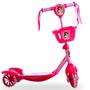 Imagem de Patinete Infantil Princesas com Cesto, Luz LED, Toca Música, 3 Rodas - Rosa