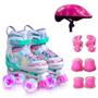 Imagem de Patins 4 Rodas Infantil Arco Íris Com Luzes com Kit