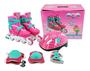 Imagem de Patins 4 Rodas Inline Infantil Rosa com Kit de Proteção e Capacete Tamanho Ajustável 34 ao 37