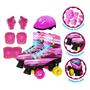 Imagem de Patins 4 Rodas Roller Classico Rosa Com Kit Protecao 38/39