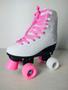 Imagem de Patins Infantil Clássico Branco E Rosa Com 4 Rodas 31/32 Fun