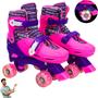 Imagem de Patins Infantil Feminino 4 Rodas de Gel com LED Menina Rosa Roxo Quad Roller Tam. Ajustável 39 ao 42