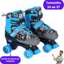 Imagem de Patins Infantil Menino Masculino Azul e Preto Quad Roller C/ Proteção Tam. Ajustável do 34 ao 37