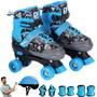 Imagem de Patins Infantil Menino Masculino Azul e Preto Quad Roller C/ Proteção Tam. Ajustável do 34 ao 37