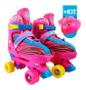Imagem de Patins Infantil Roller 4 Rodas Rosa com Kit de Proteção Capacete Joelheira Cotoveleira e Luva - 34 ao 37
