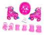 Imagem de Patins Infantil Roller 4 Rodas Rosa com Kit de Proteção Capacete Joelheira Cotoveleira e Luva - 34 ao 37