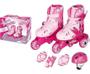 Imagem de Patins Infantil Tri-line 30-33 Ajustável Com Kit De Segurança Rosa Fenix