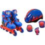 Imagem de Patins Inline Azul Uni Toys Tam Ajustável 30 ao 33 Kit de Proteção Capacete Joelheira Cotovelos