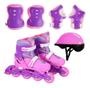 Imagem de Patins Inline + Kit Proteção Completo E Ajustável Rosa