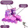 Imagem de Patins Inline Roller 4 Rodas de Gel Kit Proteção Completo Infantil Ajustável Tam 30 ao 33 Quad Rosa