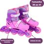 Imagem de Patins Inline Roller 4 Rodas de Gel Kit Proteção Completo Infantil Ajustável Tam 38 ao 41 Quad Rosa