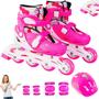 Imagem de Patins Inline Roller Com Kit Proteção Completo Infantil Ajustável Tam 39 ao 42 Quad Rosa