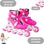 Imagem de Patins Inline Roller Com Kit Proteção Completo Infantil Ajustável Tam 39 ao 42 Quad Rosa