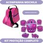 Imagem de Patins Roller Infantil Triline Inline Pink Menina + Kit Proteção Completo 28 ao 31