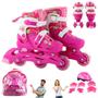 Imagem de Patins Roller Infantil Triline Inline Pink Menina + Kit Proteção Completo 28 ao 31