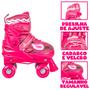 Imagem de Patins Roller Skate 4 Rodas Ajustável 30 - 41 Quad Rosa Meninas + Acessórios - Fenix Brinquedos