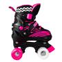 Imagem de Patins Roller Skate 4 Rodas Preto E Pink Ajustável Meninas C/ Capacete Unitoys