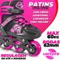 Imagem de Patins Tamanho Regulável Cor Rosa 4 Numeros Infantil Inline até 60kg Para Meninas - Unitoys