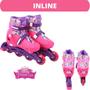 Imagem de Patins Triline Disney Princesas Original com Kit Proteção Completo Infantil Menina Rosa 36 ao 39