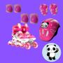 Imagem de  Patins Zippy Kit de Proteção Infantil Menina Rosa Barato Led