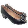 Imagem de Peep Toe Couro Usaflex Salto Bloco Enfeite Metal - Preto