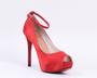 Imagem de Peep Toe Salto Fino 12cm Sola Vermelha Cetim Vermelho CBK