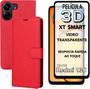 Imagem de Película 3D Para Xiaomi Redmi 13C + Capa Capinha Flip Carteira Vermelha