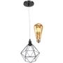 Imagem de Pendente Aramado Diamante Lustre Cabo Cristal P Preto + Lãmpada Led ST64 Vintage Retrô