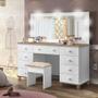 Imagem de Penteadeira Planet Baby Camarim 9 Gavetas Com LED e Banqueta Branco Amendoa