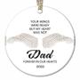 Imagem de Perda do Pai Lembrança Enfeite Natal 2022 Simpatia Condolências Presente, Asas de Anjo Branco 2022 Decoração de Natal, 2,8 "Flat Circle Ceramic Keepsake Bag