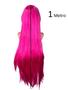Imagem de Peruca Cosplay Rosa Neon Vibrante Lisa Longa 100cm c/ Franja