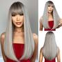 Imagem de Peruca ENTRANCED STYLES Ombre Grey Long Straight para mulheres